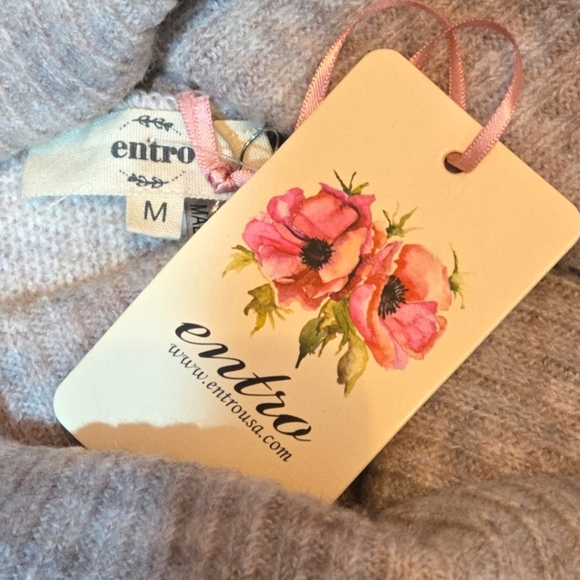 Entro Cowl Neck Windowpane Neutral Chunky Oversized Striped Sweater - Picture 5 of 5